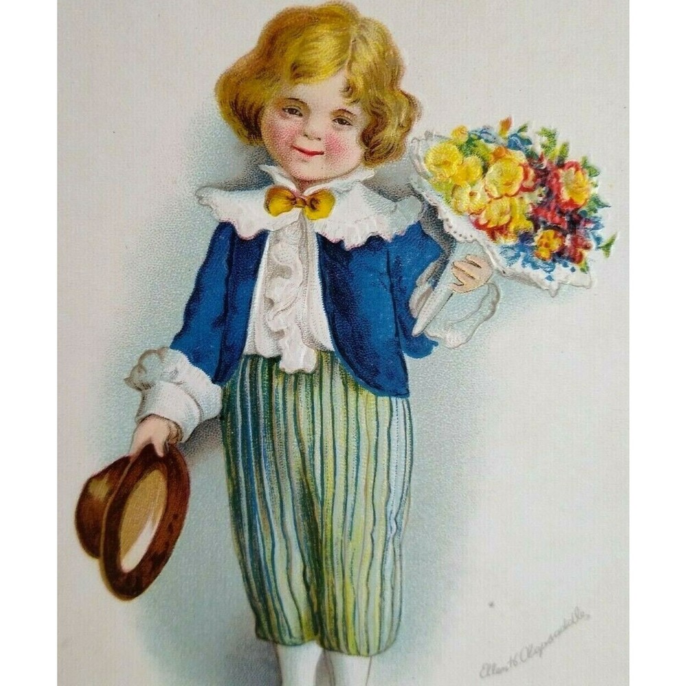 New Year Postcard Ellen Clapsaddle Series 1936 Victorian Child With Flowers Hat